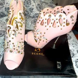 Gold and pink bling booties.